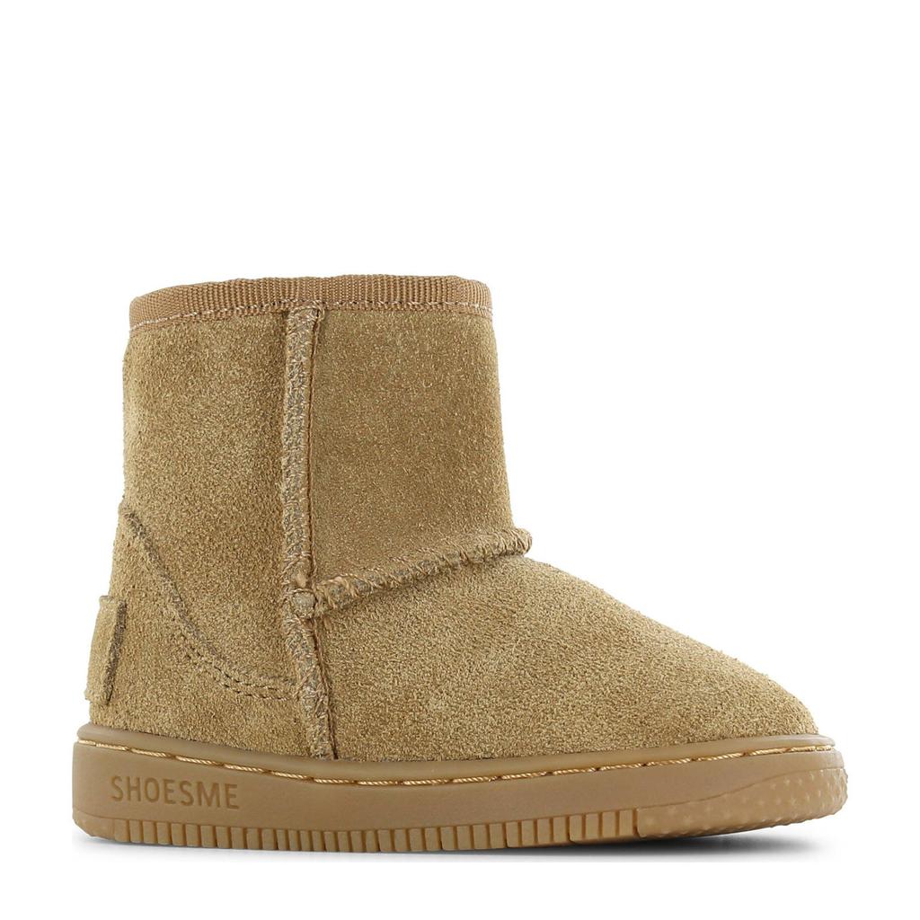 Cognackleurige jongens Shoesme gevoerde suède enkelboots met ritssluiting