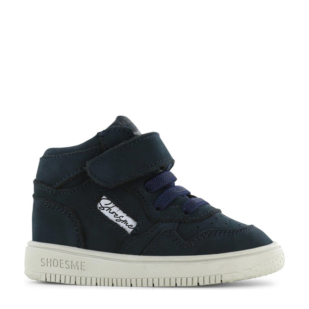 Donkerblauwe jongens Shoesme suède sneakers met elastische veter- met klittenbandsluiting