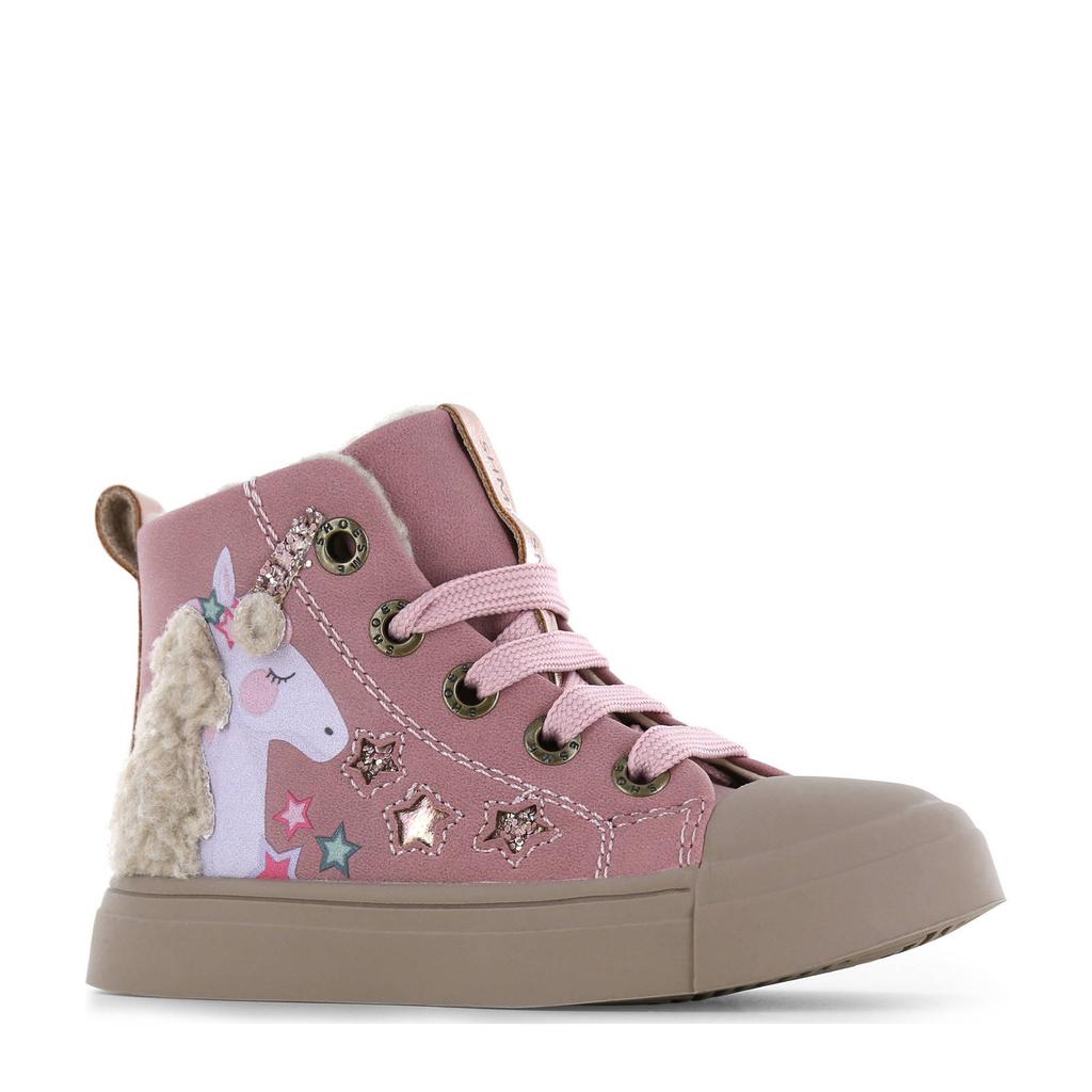 Roze meisjes Shoesme sneakers van suède met rits- en vetersluiting