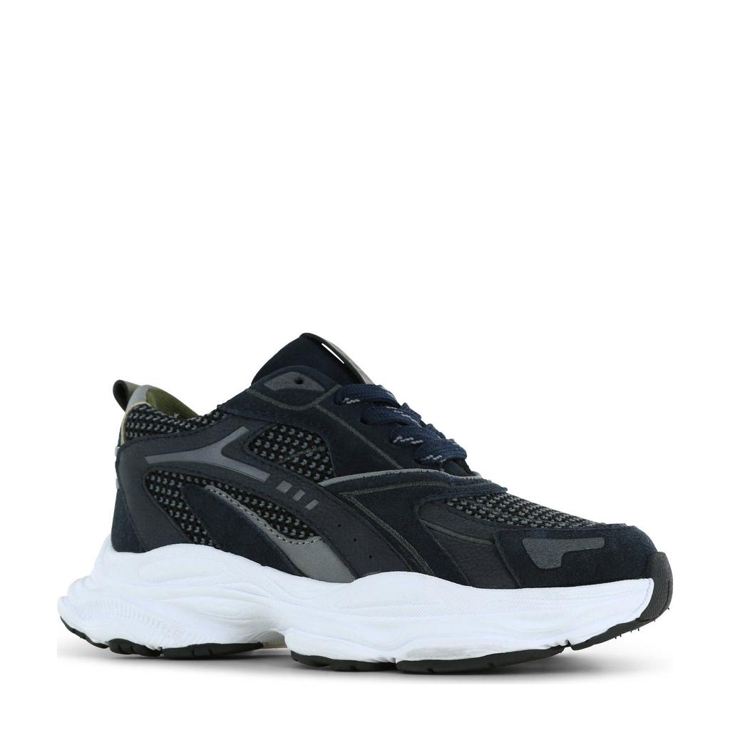 Donkerblauwe jongens Shoesme chunky suède sneakers met veters