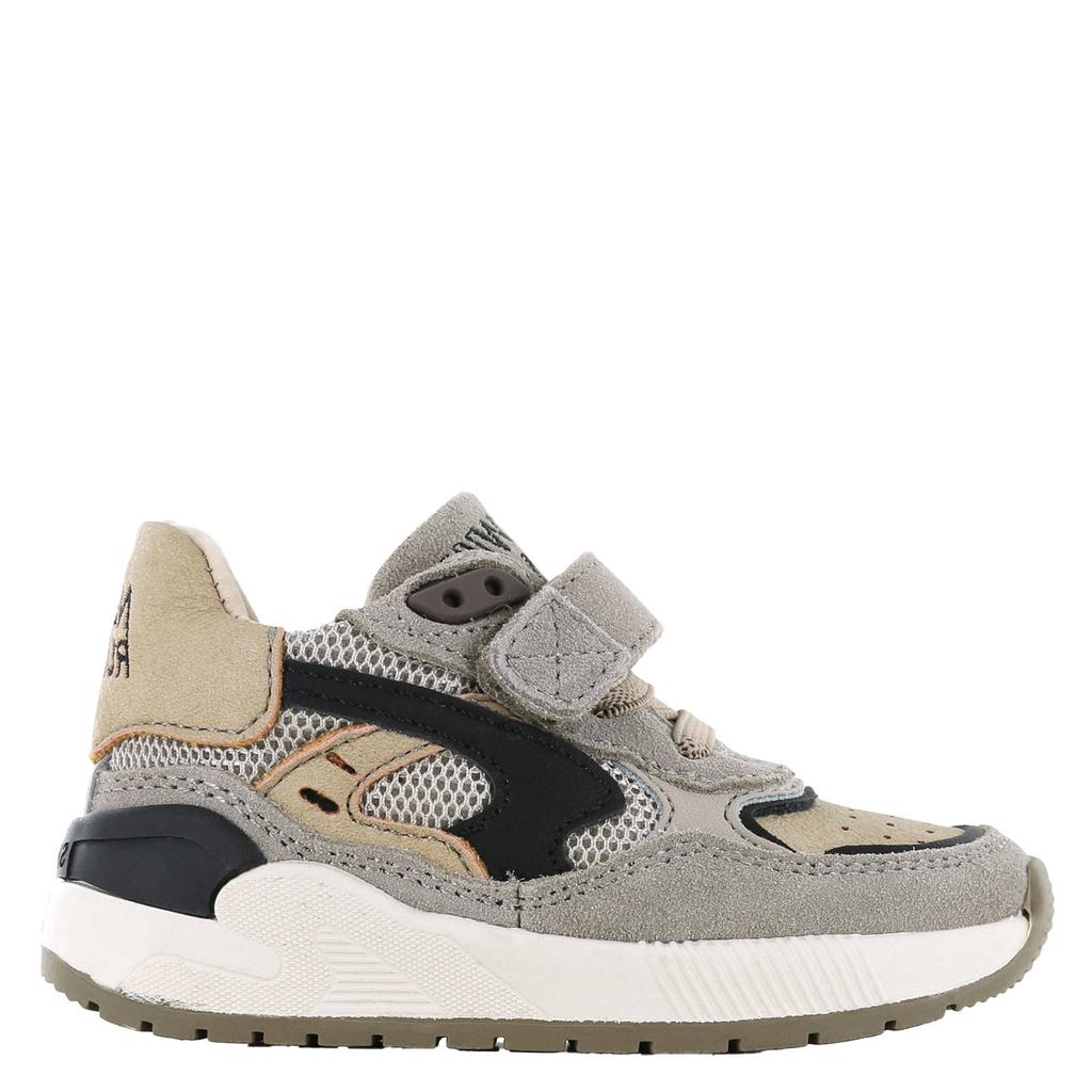 Taupe jongens Shoesme suède sneakers met elastische veter- met klittenbandsluiting