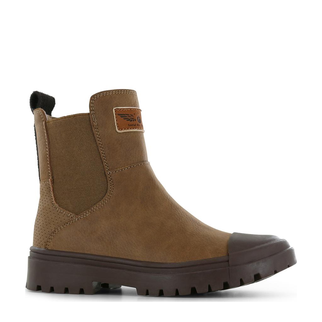 Cognackleurige jongens Shoesme leren enkelboots met ritssluiting