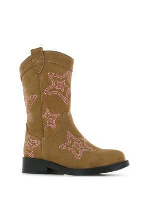 suède cowboylaarzen cognac/roze