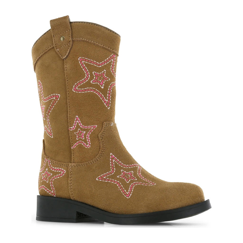 Cognac en roze meisjes Shoesme suède cowboylaarzen met ritssluiting