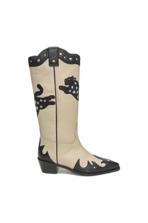 Debby leren cowboylaarzen ecru/zwart