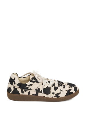 leren sneakers met koeienprint beige/bruin