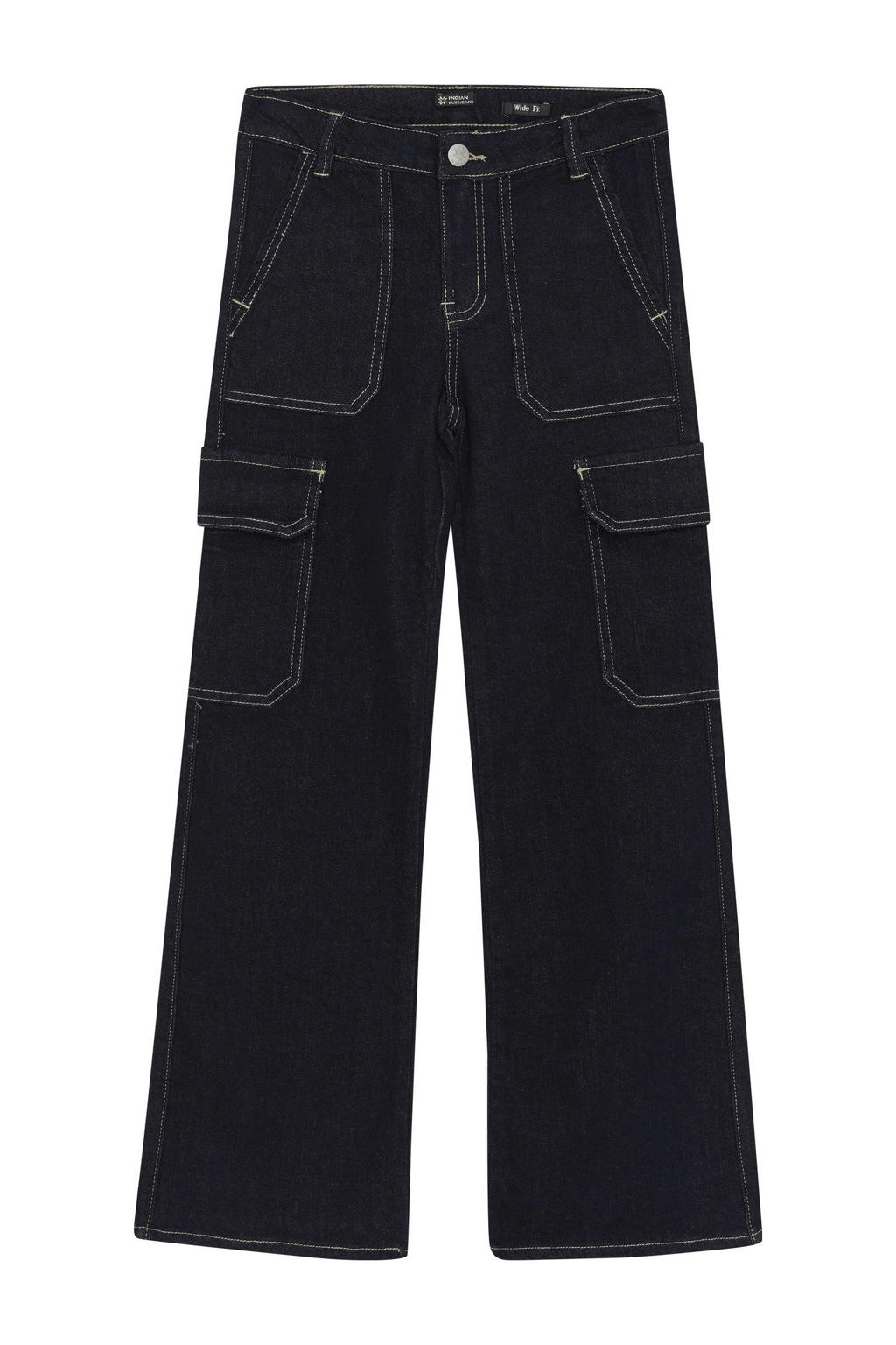 Dark blue denim meisjes Indian Blue Jeans loose fit jeans dark blue van denim met effen