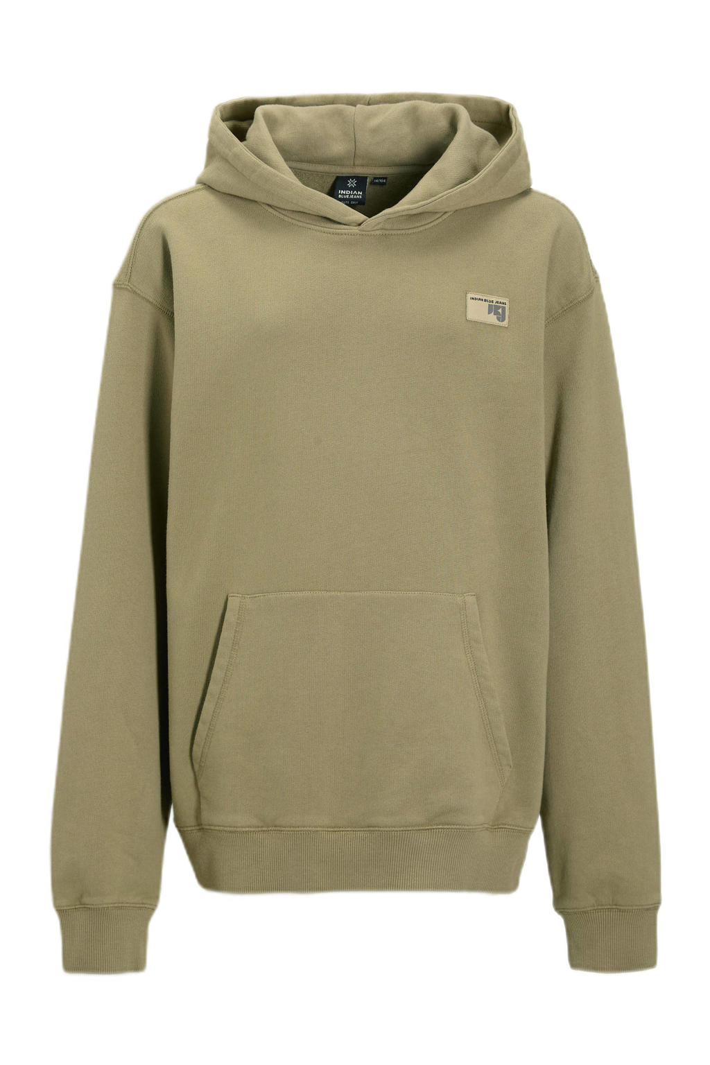 Groene jongens Indian Blue Jeans hoodie van katoen met effen, lange mouwen en capuchon