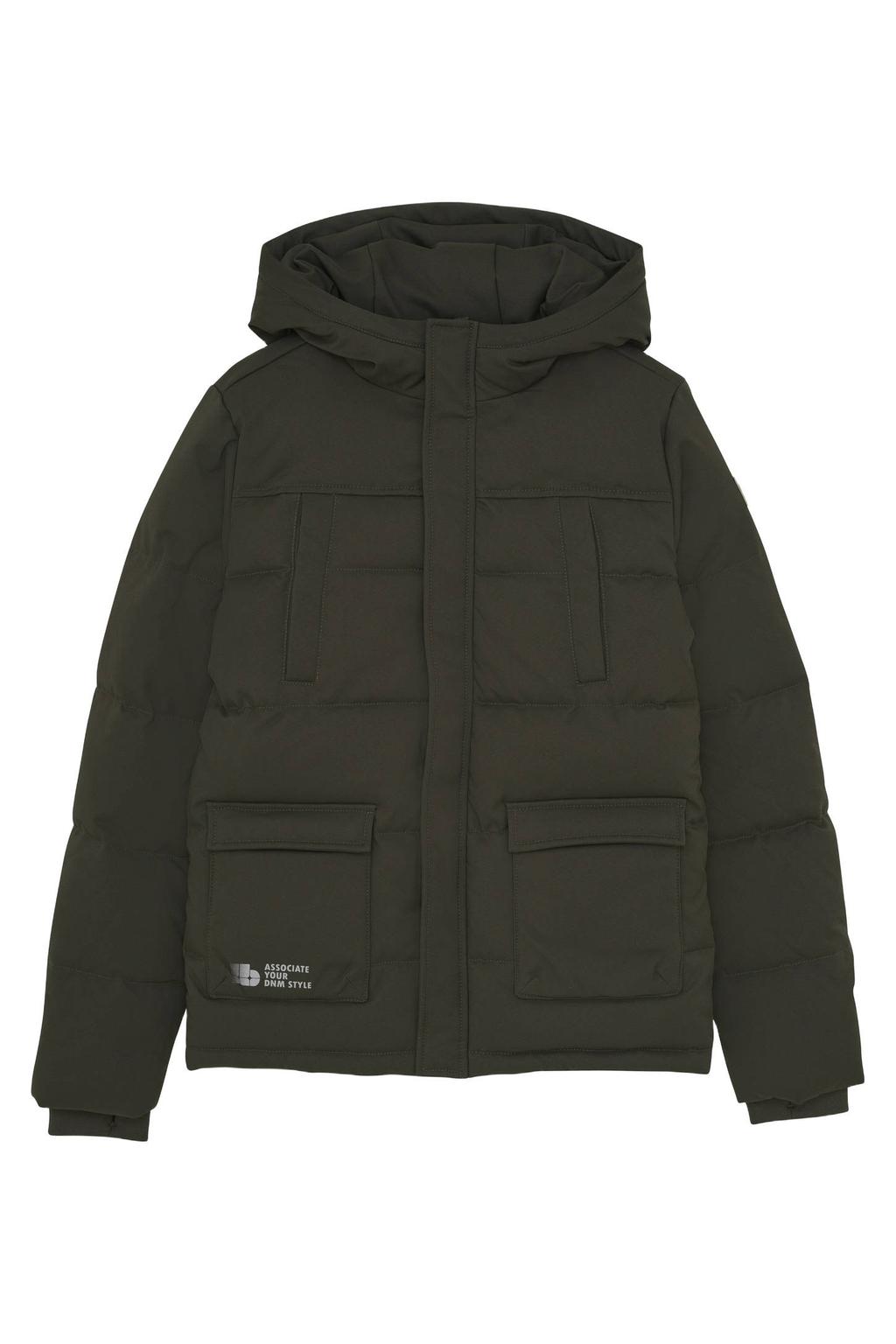 Donkergroene jongens Indian Blue Jeans parka van polyester met effen, lange mouwen, capuchon en rits- en drukknoopsluiting