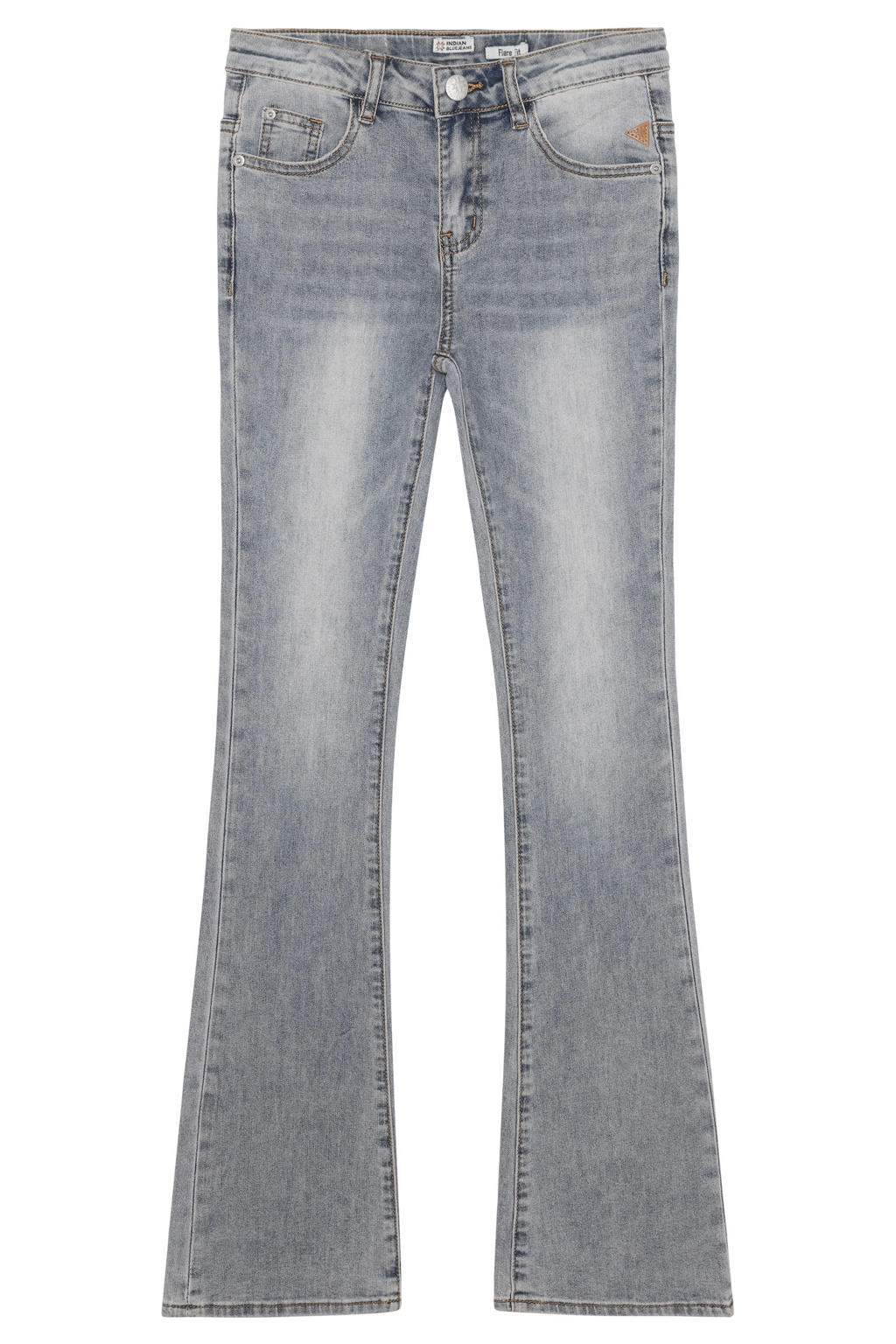 Medium blue denim meisjes Indian Blue Jeans flared jeans van stretchdenim met regular waist, rits- en knoopsluiting en effen