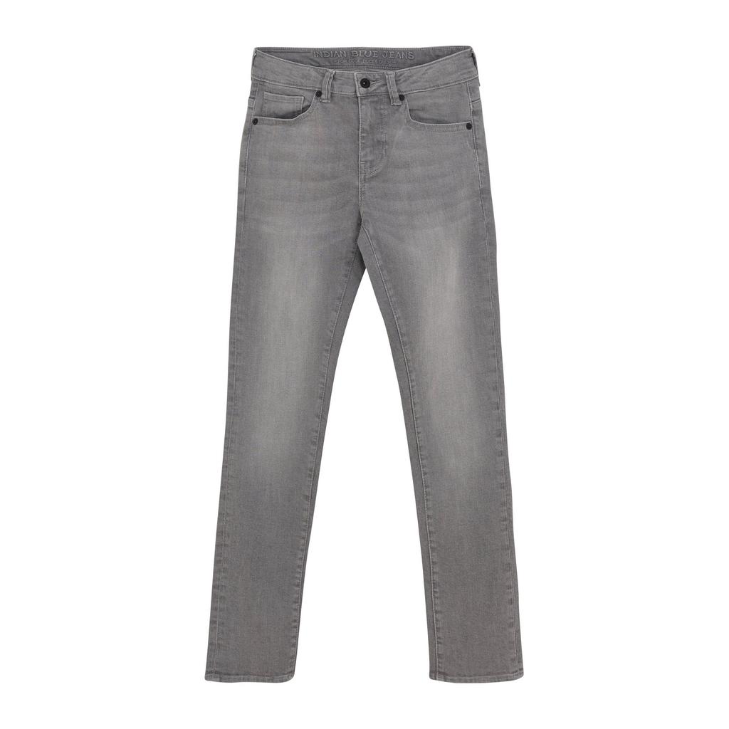 Grey denim jongens Indian Blue Jeans straight leg jeans van denim met rits- en knoopsluiting en effen