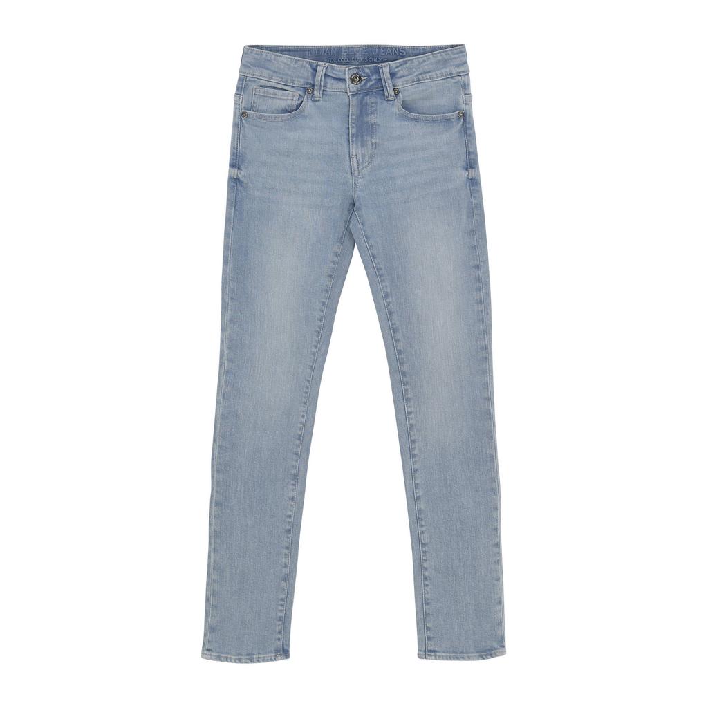 Light blue denim jongens Indian Blue Jeans straight leg jeans van denim met rits- en knoopsluiting en effen