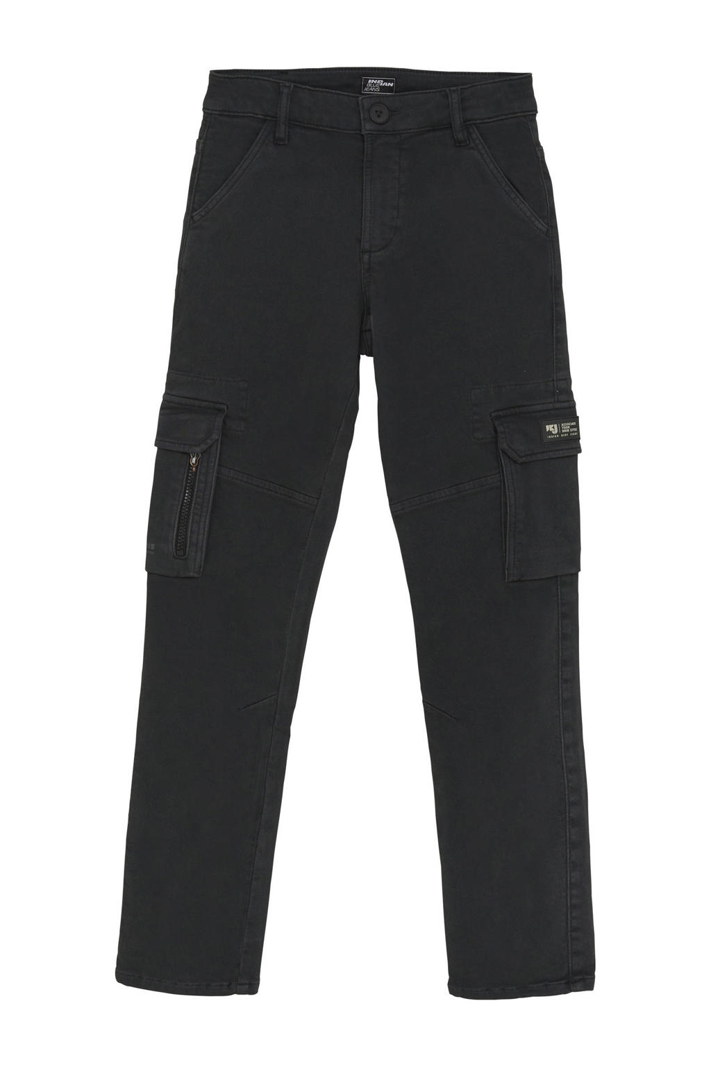 Antraciete jongens Indian Blue Jeans loose cargobroek van stretchkatoen met regular waist, rits- en knoopsluiting en effen