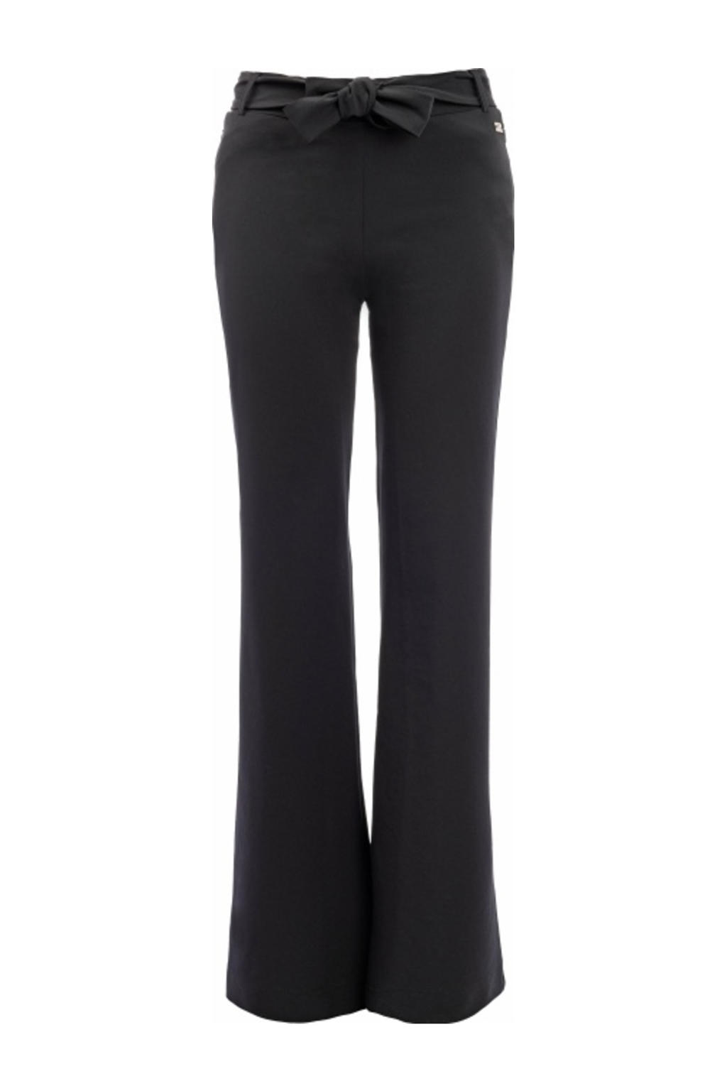 Zwarte dames TQ-Amsterdam travelstof straight regular waist casual broek met elastische tailleband en effen