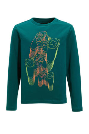longsleeve met printopdruk petrol