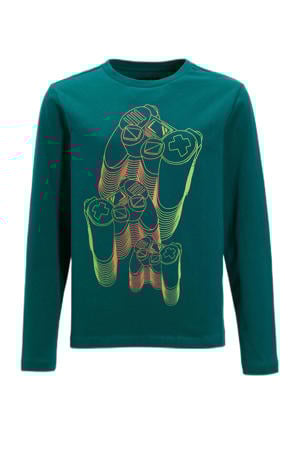 longsleeve met printopdruk petrol