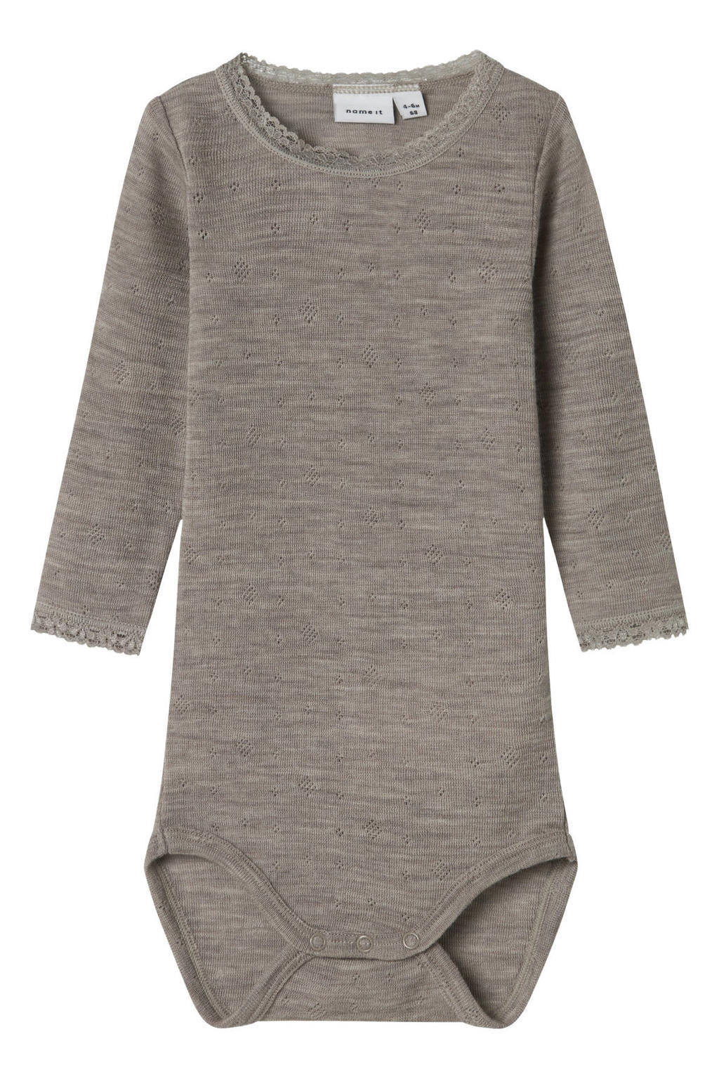 NAME IT BABY wollen romper grijsbruin