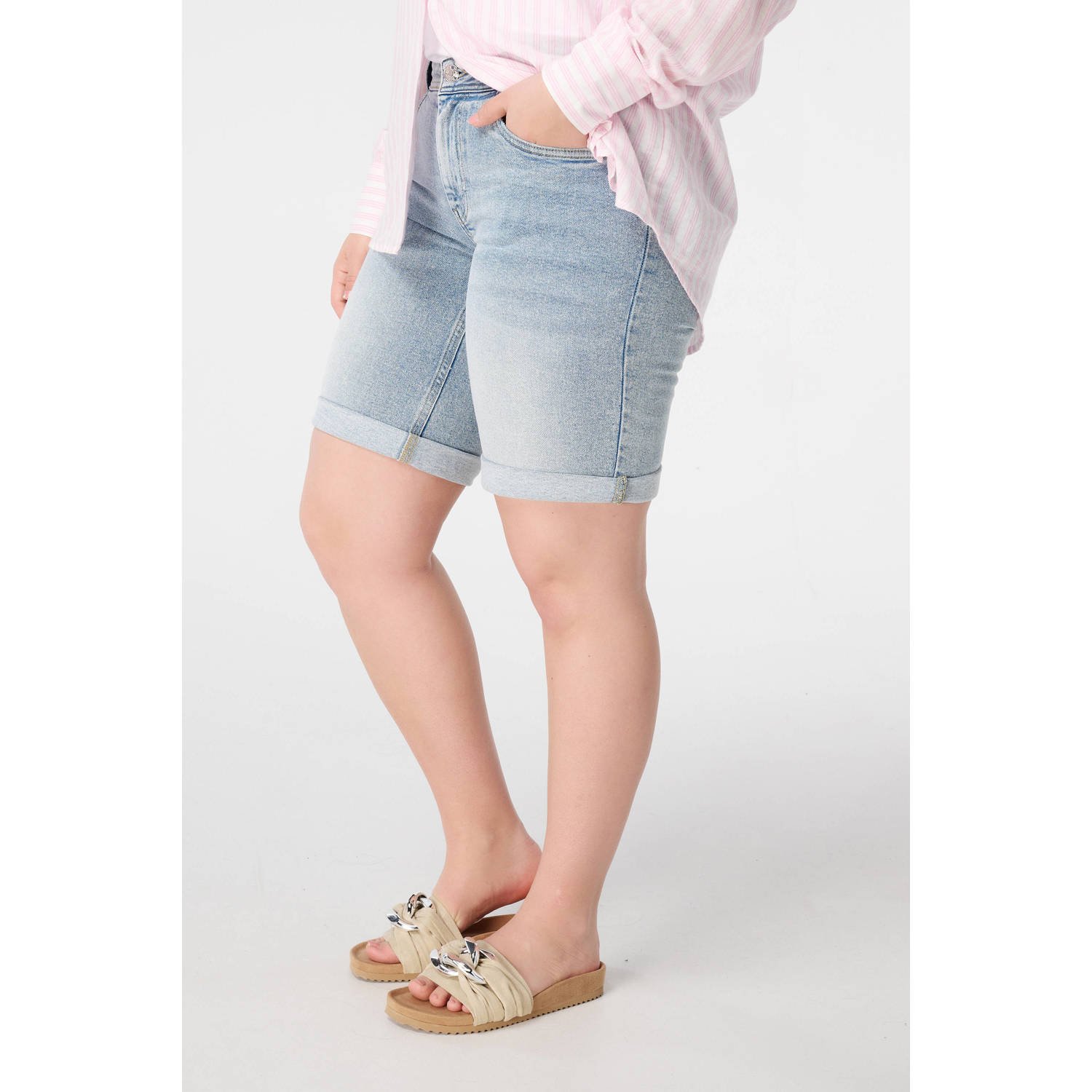 MS Mode aansluitend regular waist denim short light blue denim