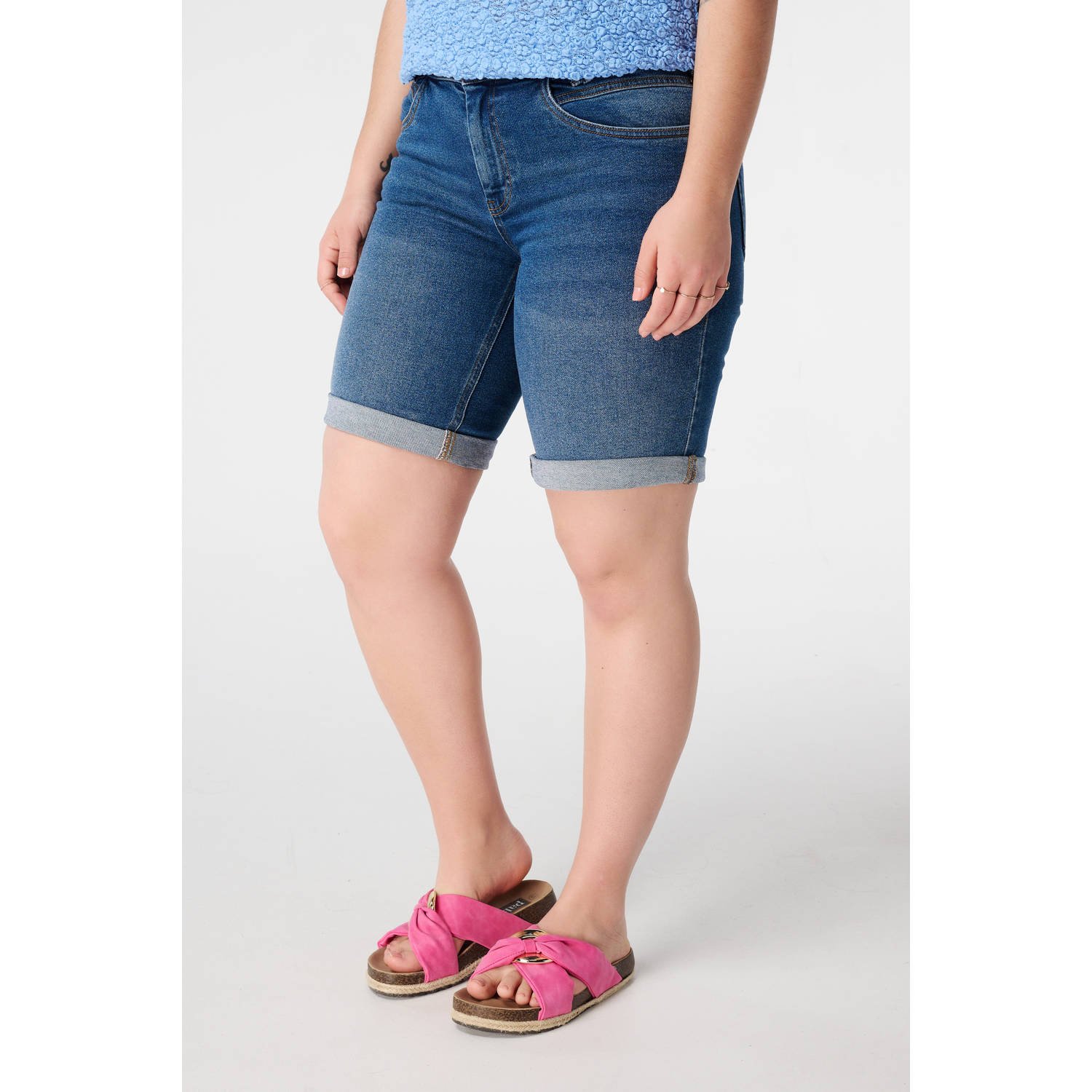 MS Mode aansluitend regular waist denim short dark blue denim