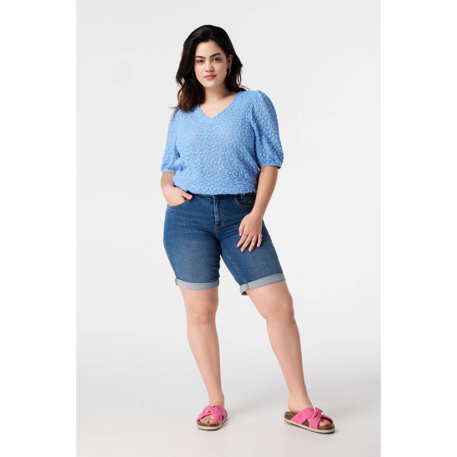 MS Mode aansluitend regular waist denim short dark blue denim