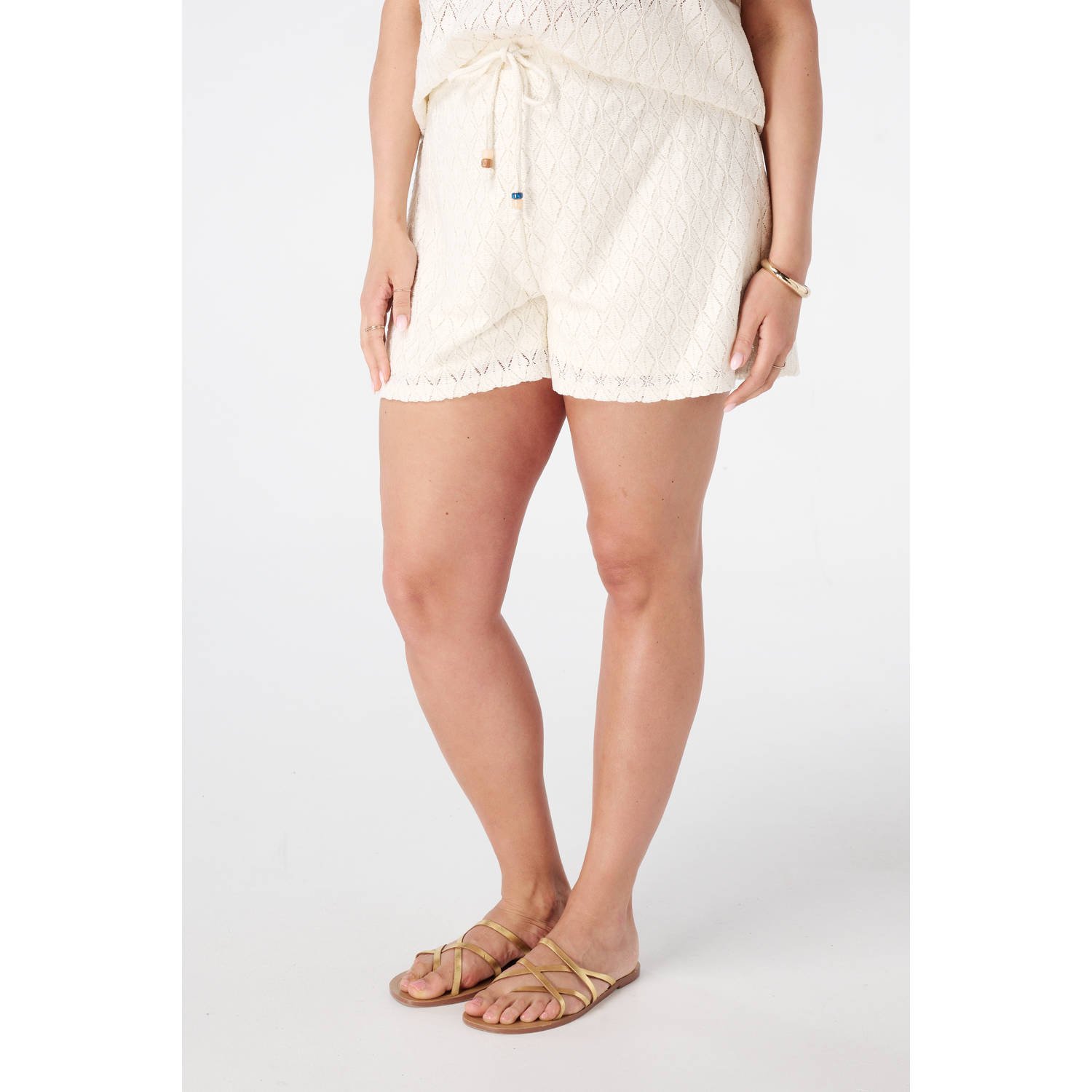 MS Mode straight regular waist casual short crème crochet