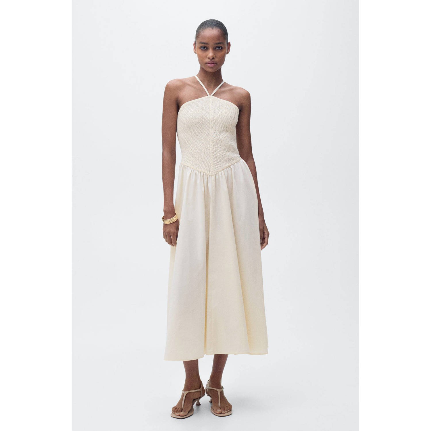Mango midi jurk ecru