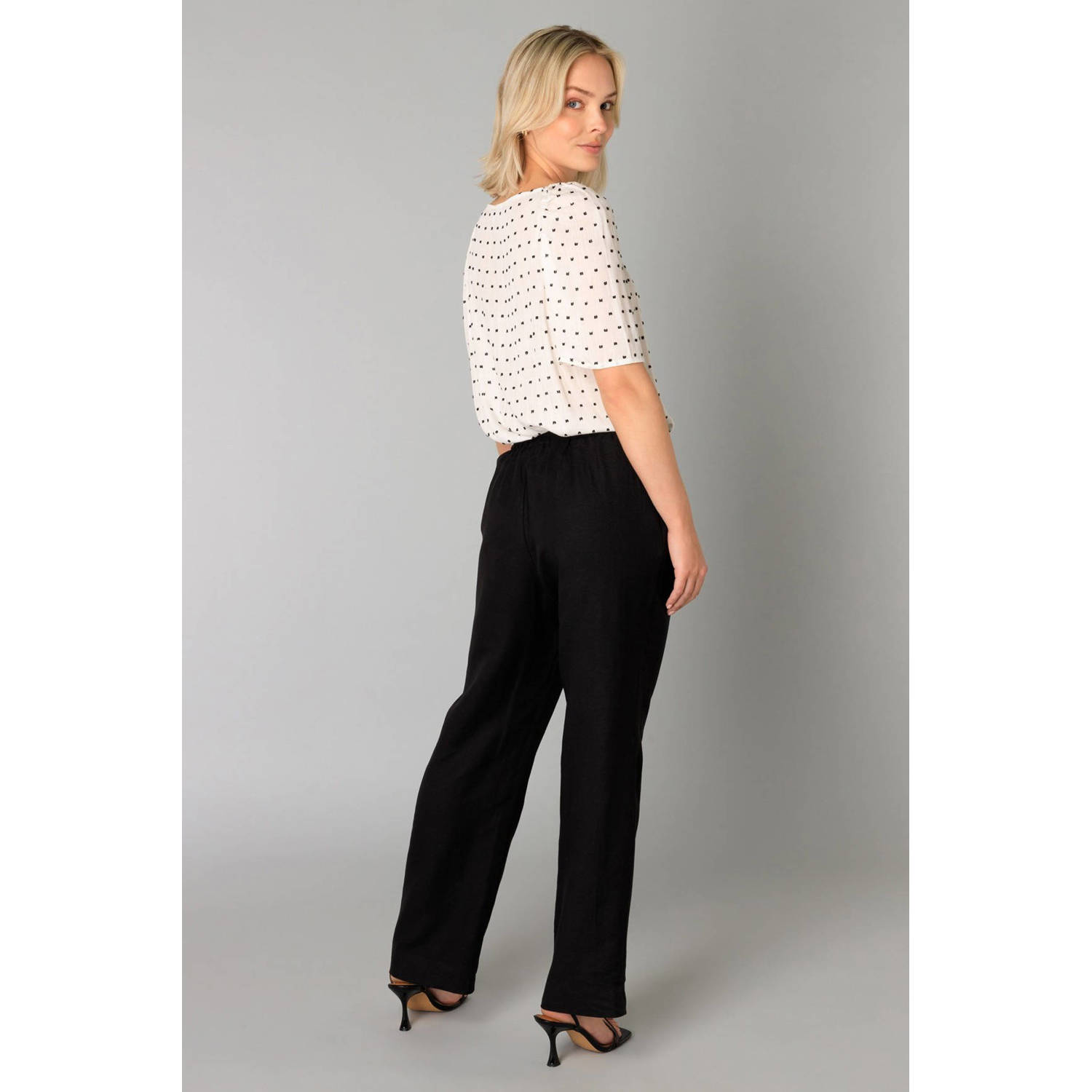 Yest linnen wide leg regular waist broek zwart