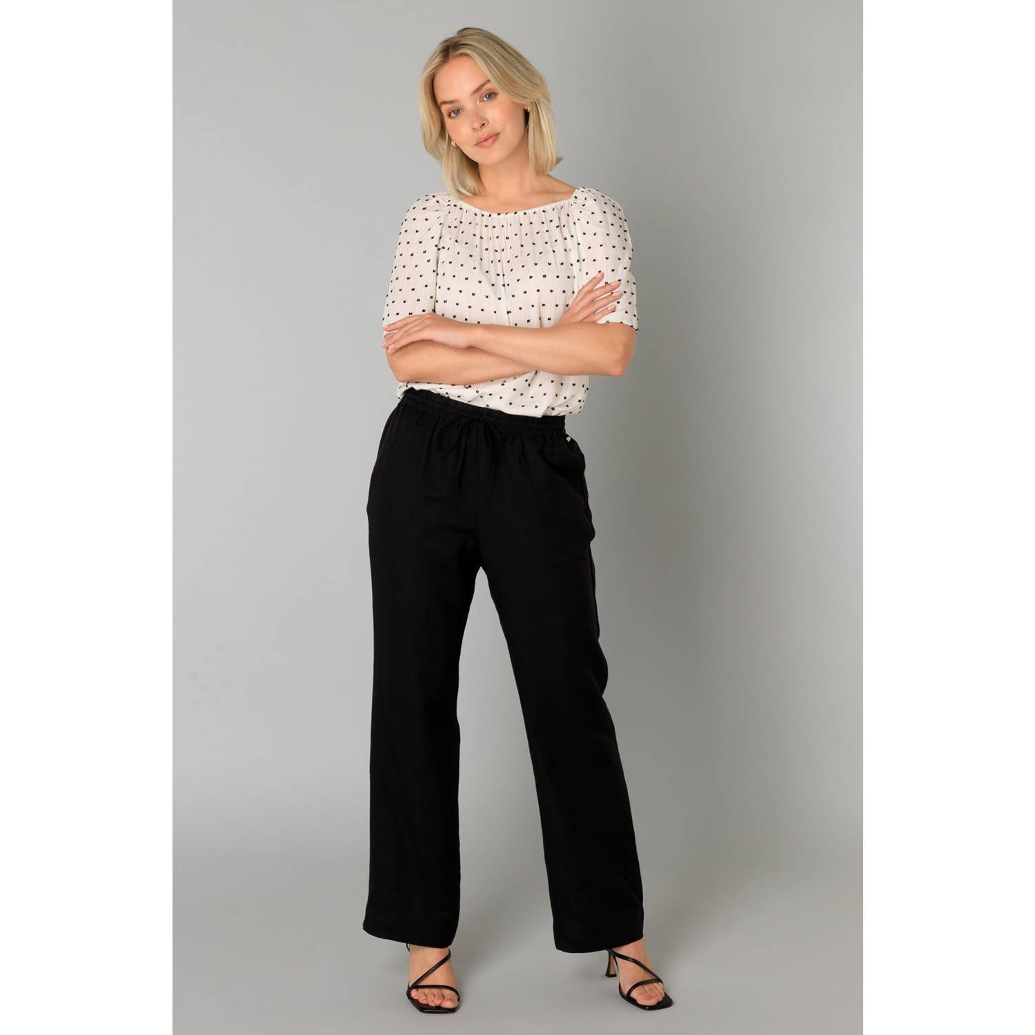Yest linnen wide leg regular waist broek zwart