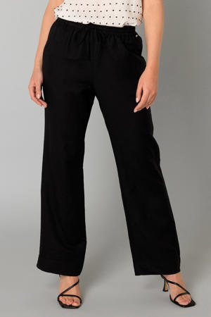 linnen wide leg regular waist broek zwart