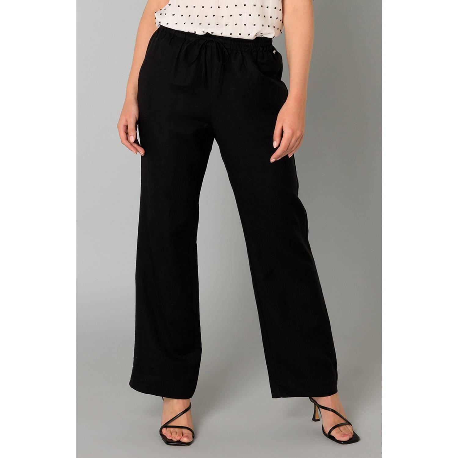 Yest linnen wide leg regular waist broek zwart