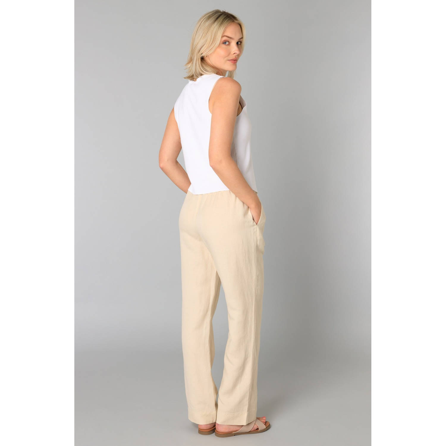Yest linnen wide leg regular waist broek zand