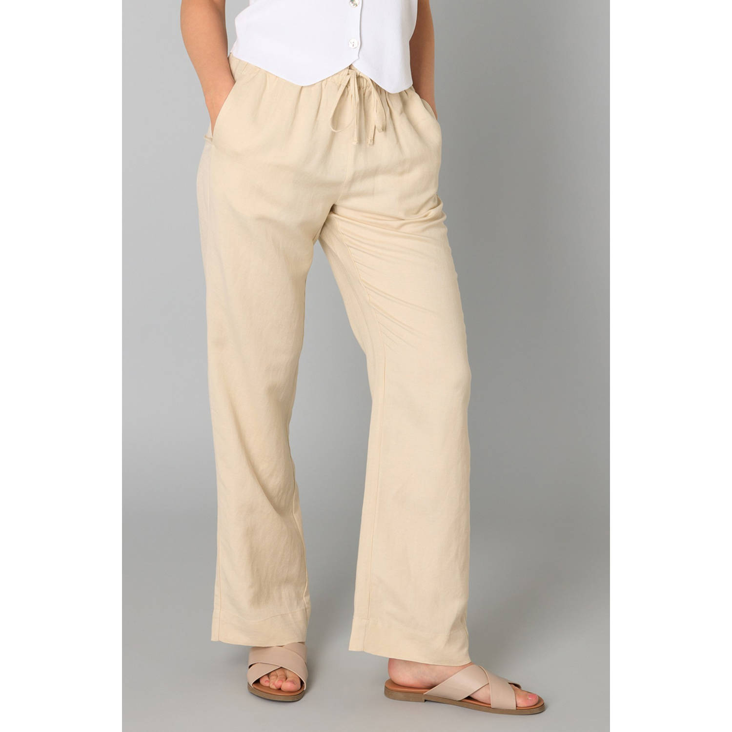 Yest linnen wide leg regular waist broek zand