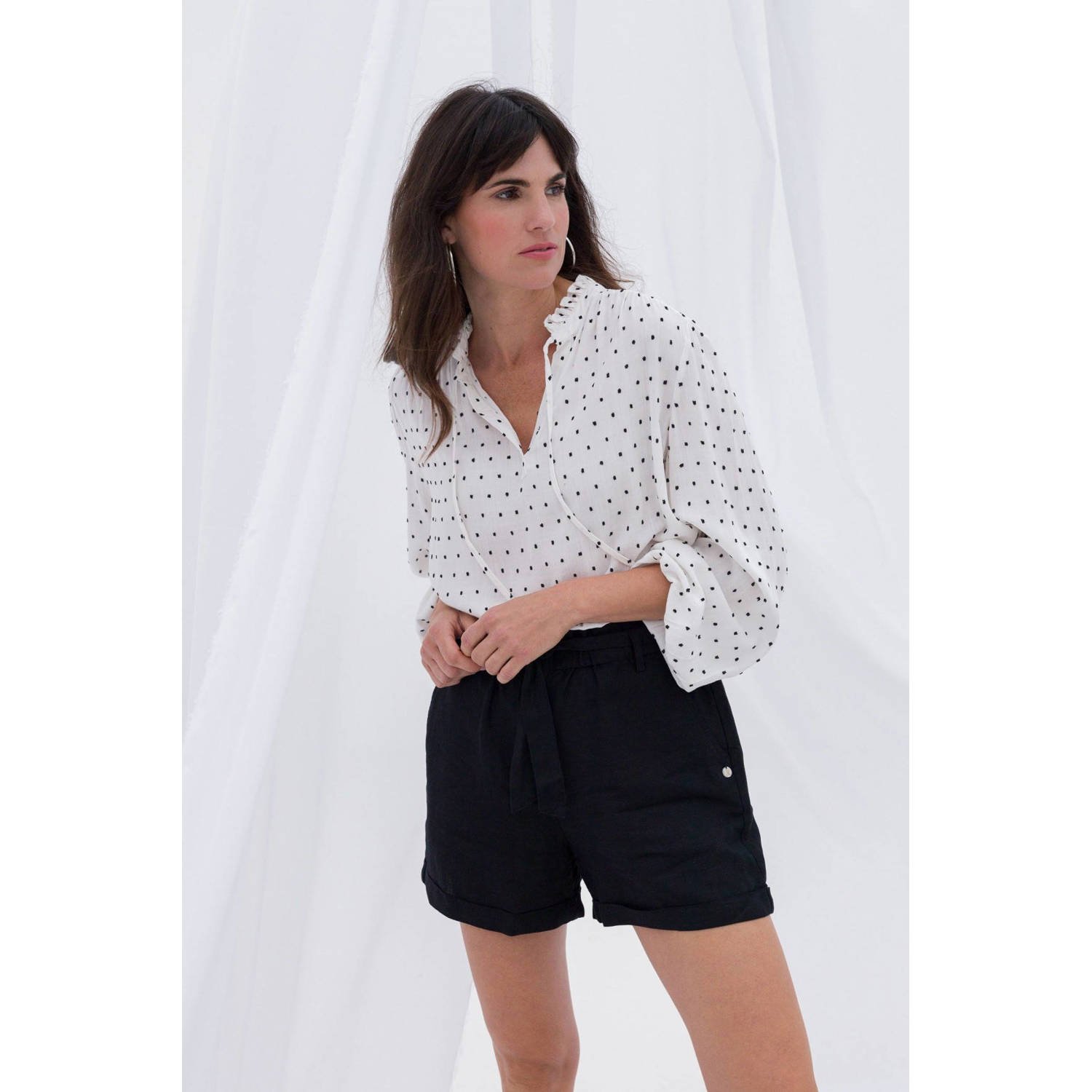 Yest linnen high waist casual short zwart