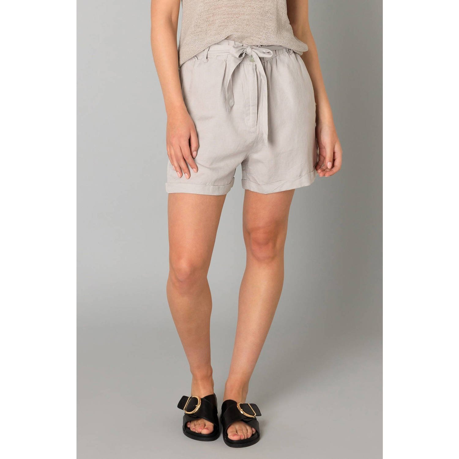 Yest linnen high waist casual short grijs