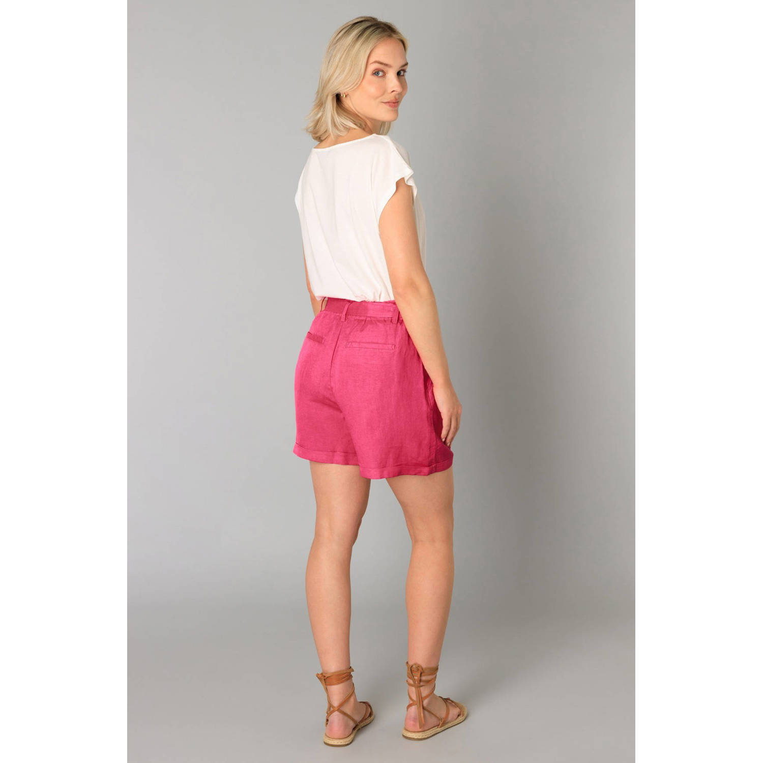 Yest linnen high waist casual short fuchsia