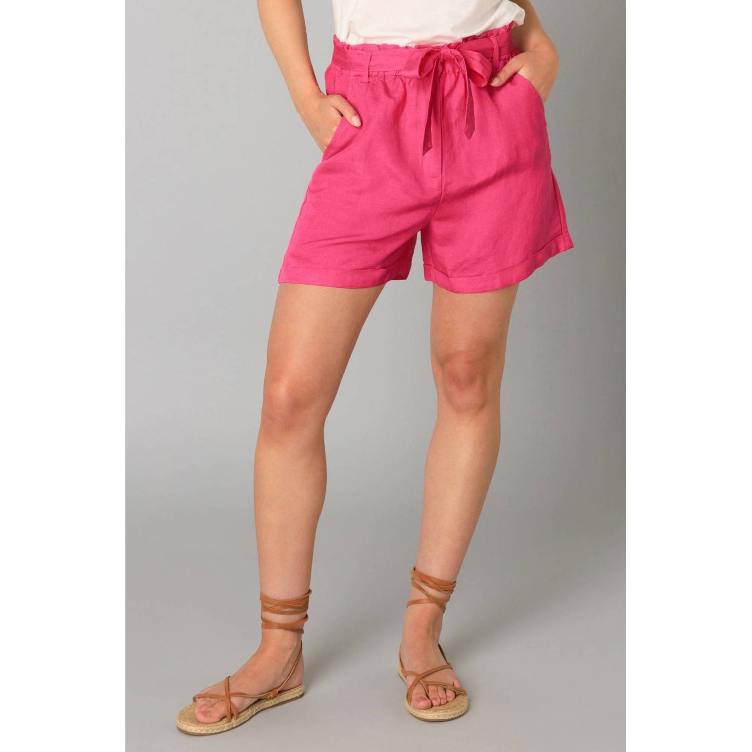 Yest linnen high waist casual short fuchsia