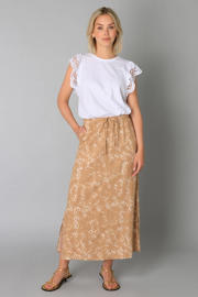 thumbnail: Zandkleurige dames Yest midi rok met lurex gemaakt van viscose en met elastische tailleband