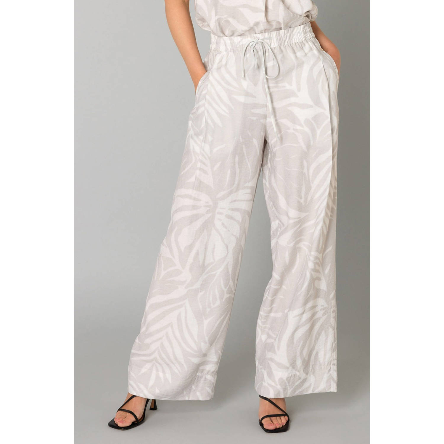 Yest wide leg high waist broek lichtgrijs