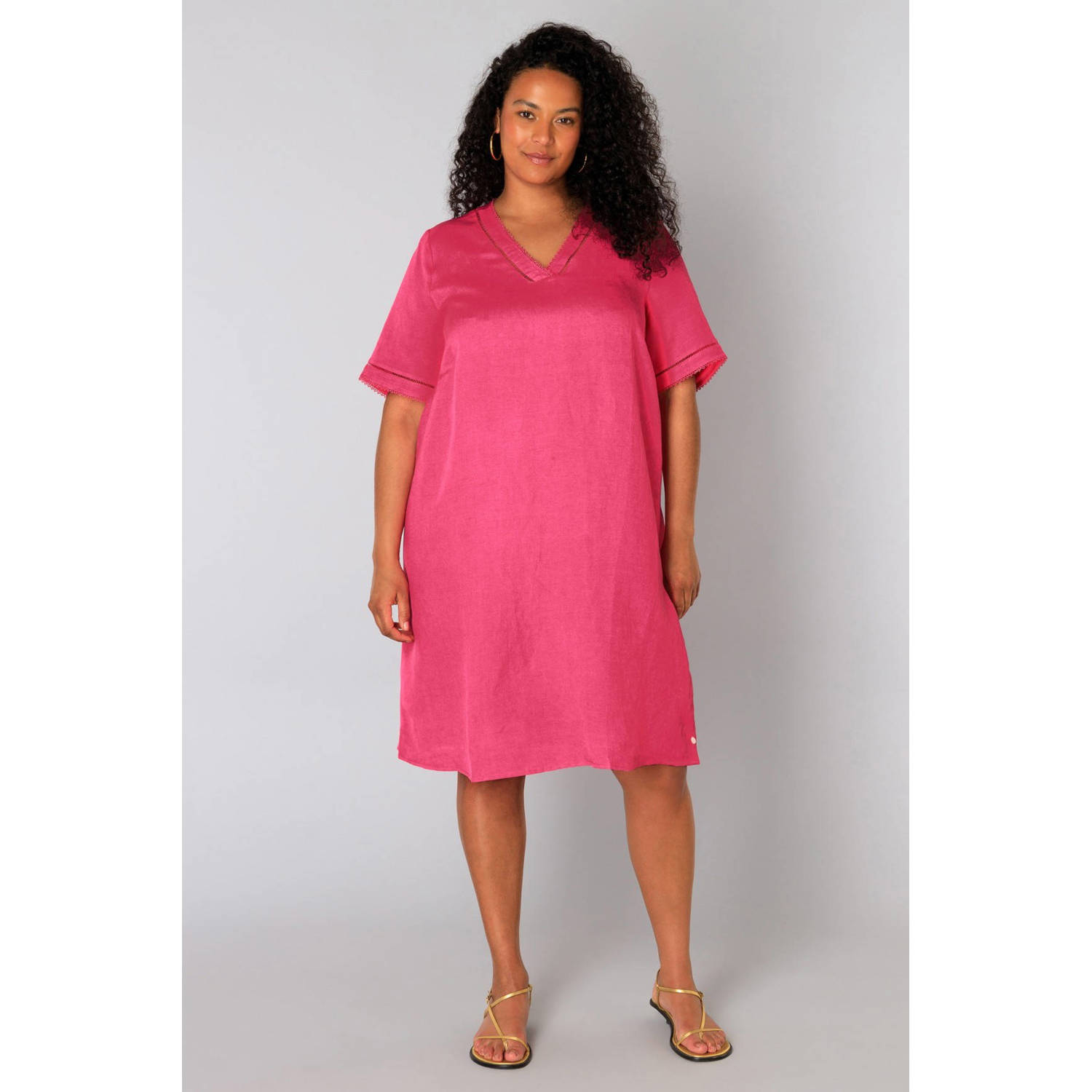 Yesta linnen zomerjurk broderie roze