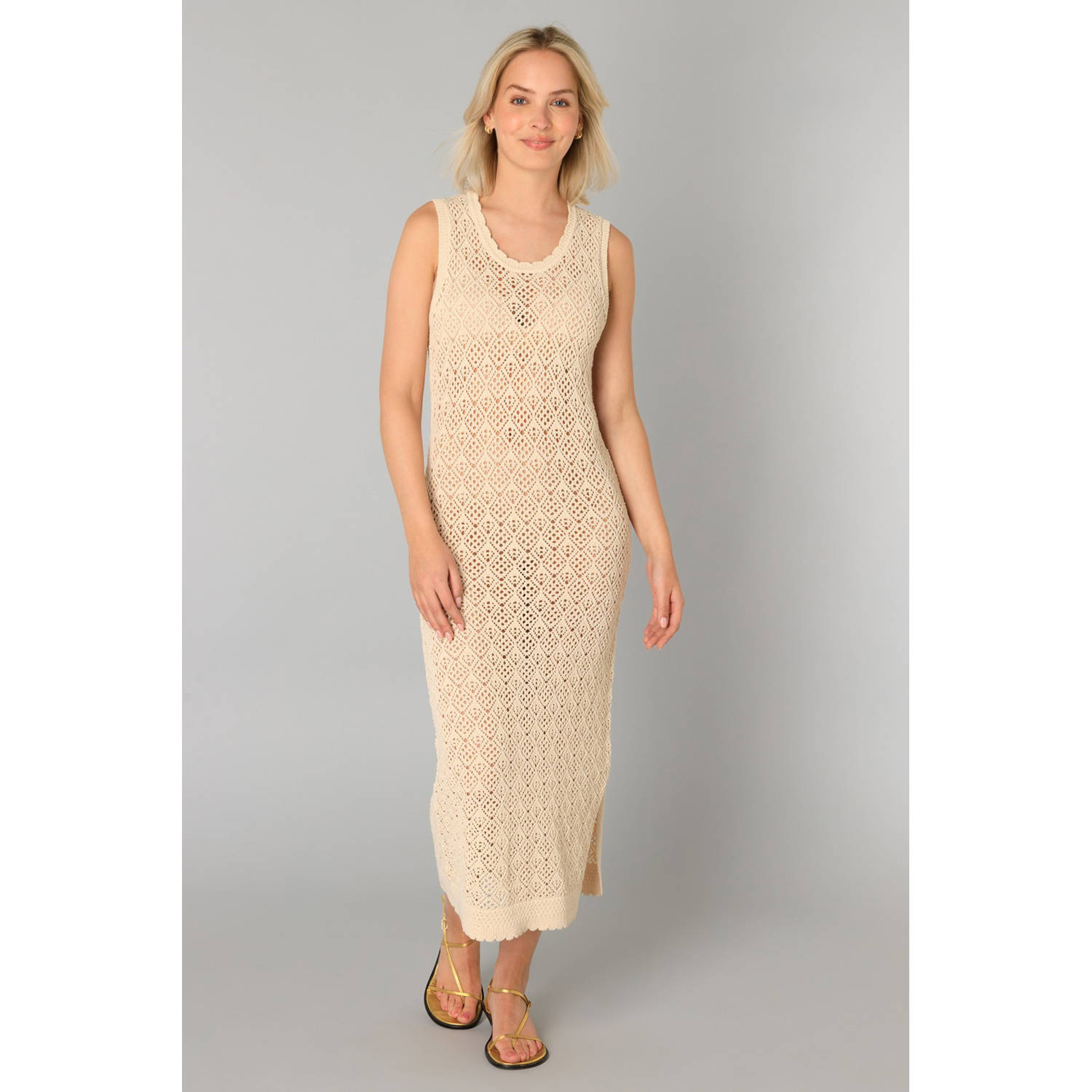 Yest midi jurk crochet beige