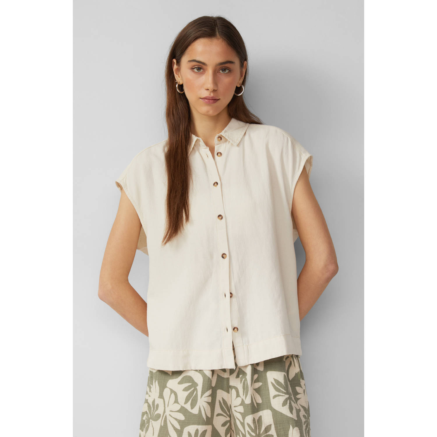 Q S designed by Blouse met korte mouwen van linnen en viscose