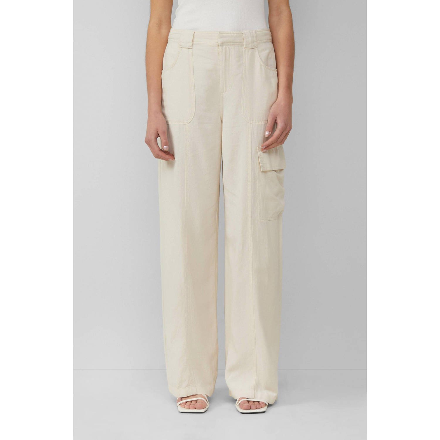 Q S by s.Oliver wide leg regular waist cargo broek ecru