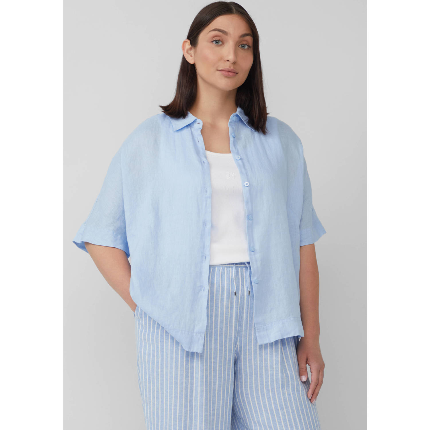 S.Oliver Curve linnen blouse lichtblauw