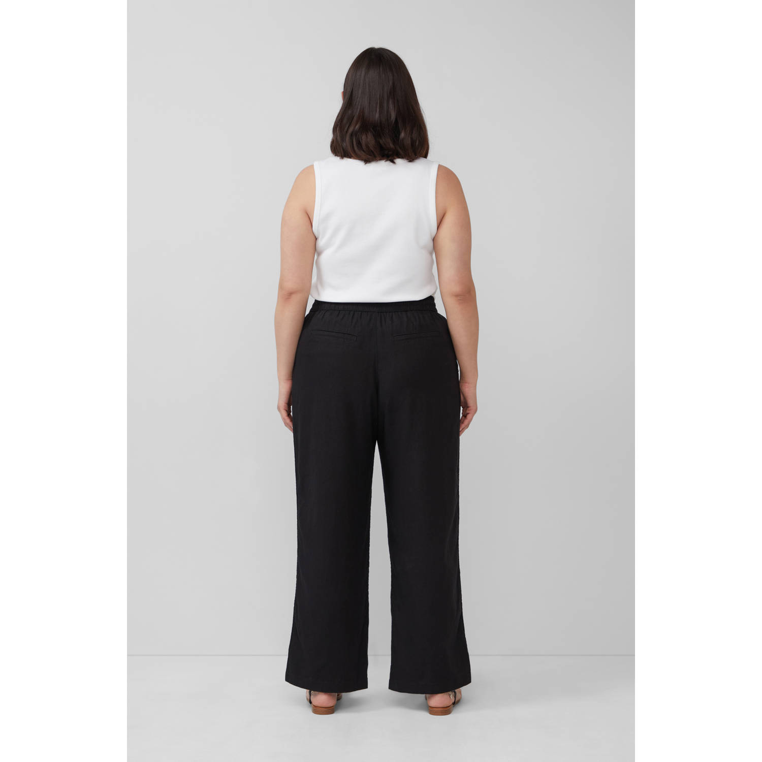 s.Oliver Curve linnen straight regular waist broek zwart