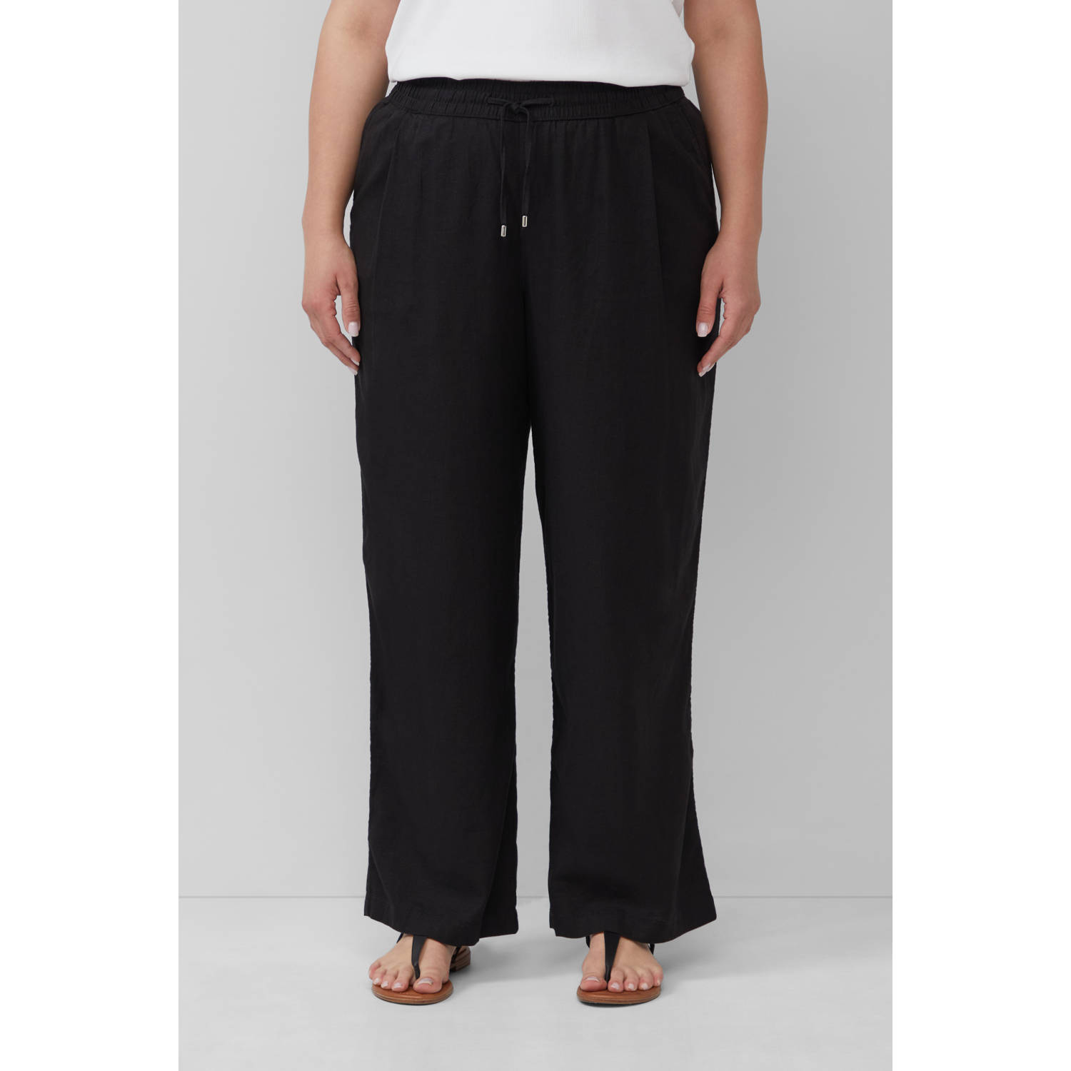 S.Oliver Curve linnen straight regular waist broek zwart