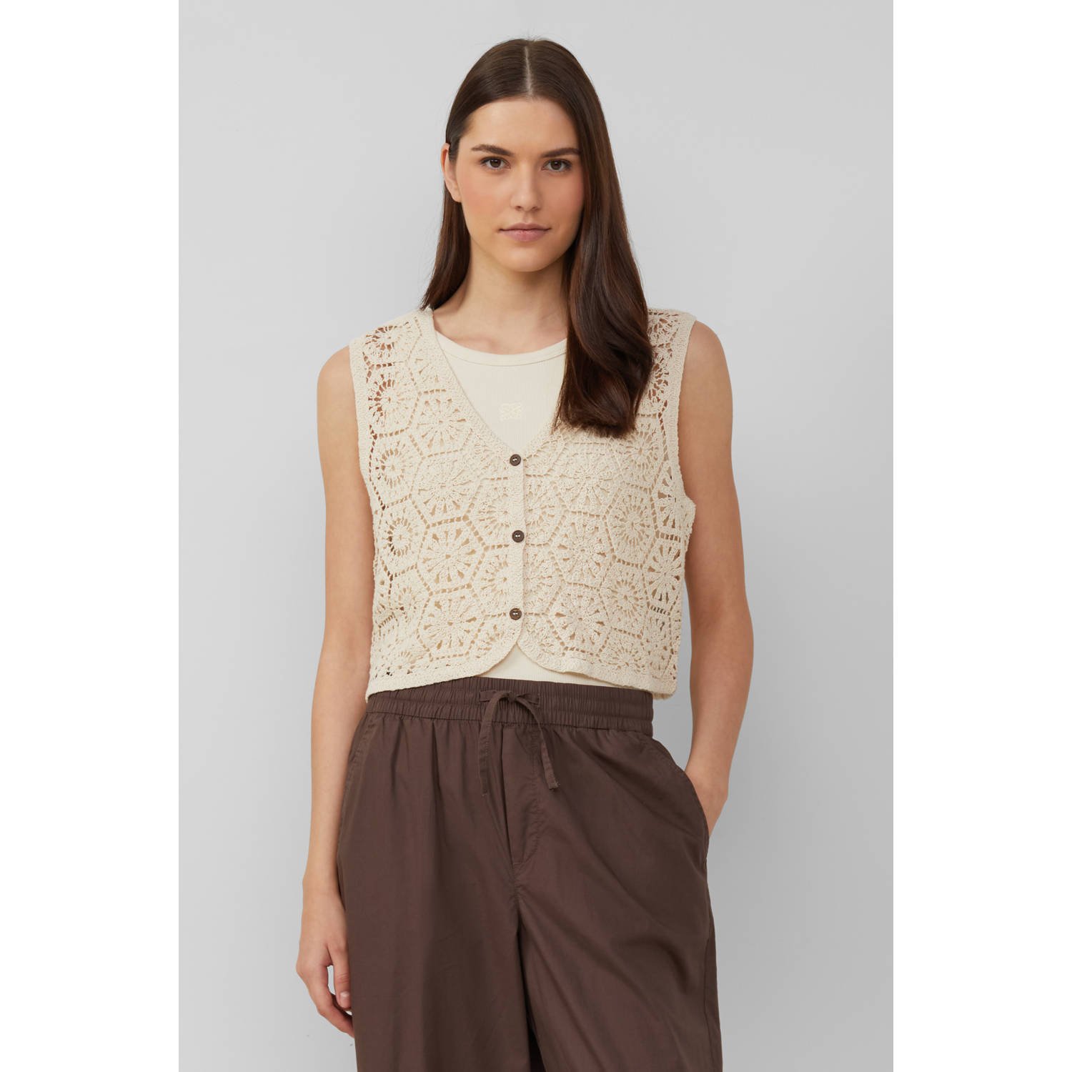 S.Oliver gebreid vest ecru crochet