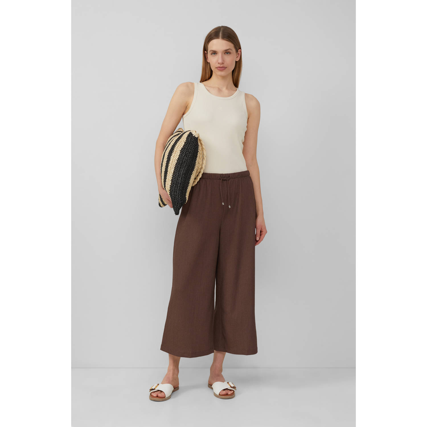 S.Oliver wide leg regular waist culotte donkerbruin