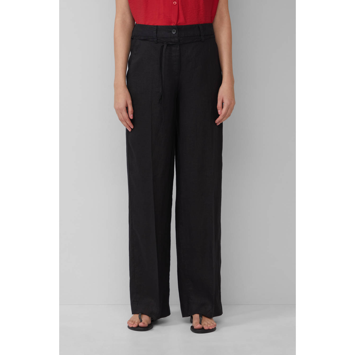 S.Oliver linnen straight regular waist casual broek zwart
