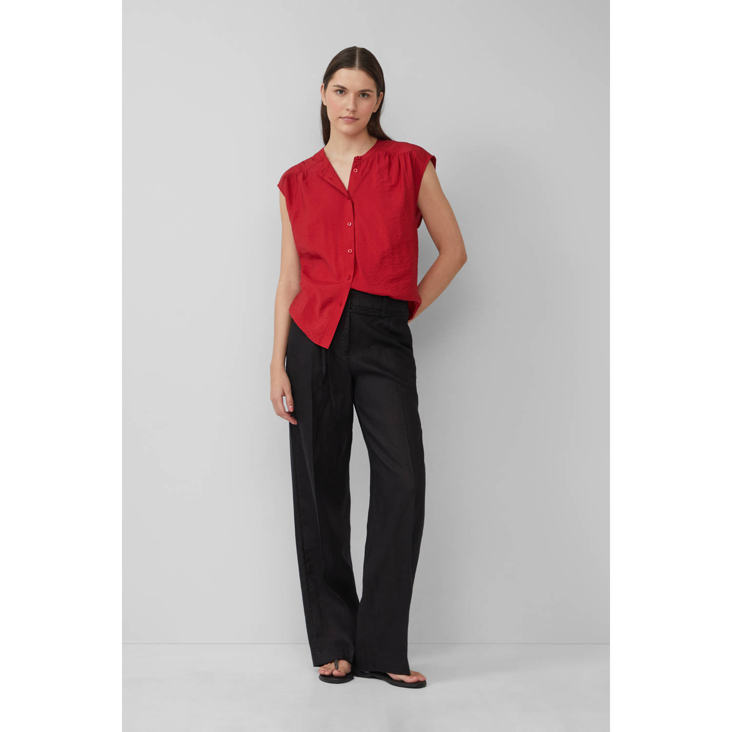 s.Oliver linnen straight regular waist casual broek zwart