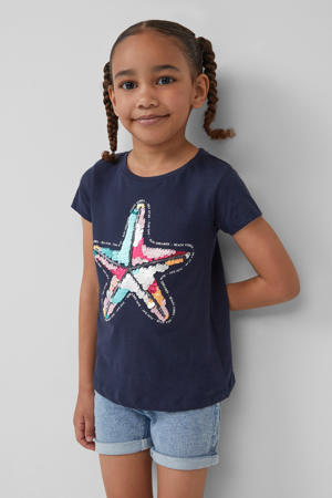 T-shirt donkerblauw met pailletten